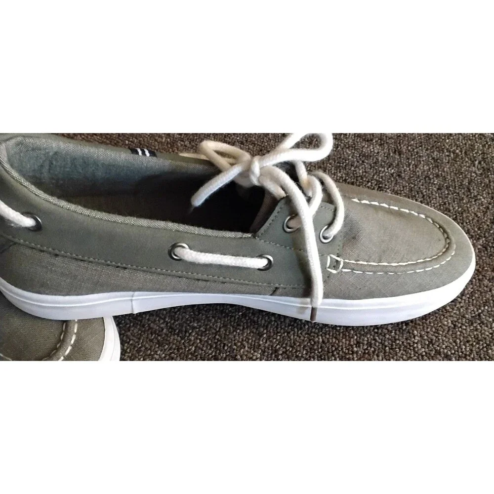 Nautica Boat Deck Shoes Malad Men's Size 7.5 Olive Lace up Slip On Great!